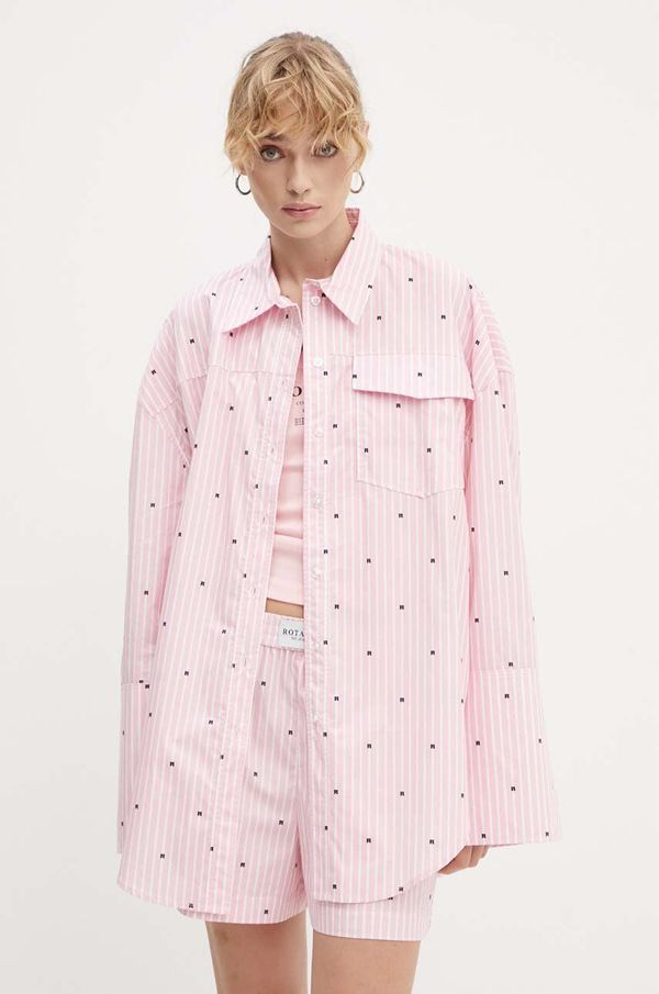 Rotate Pamučna košulja Rotate za žene, boja: ružičasta, relaxed, s klasičnim ovratnikom