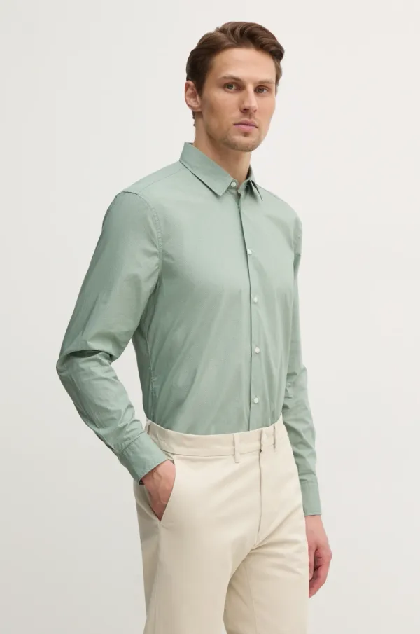 Sisley Pamučna košulja Sisley za muškarce, boja: zelena, slim, s klasičnim ovratnikom, 5WNKSQ04I