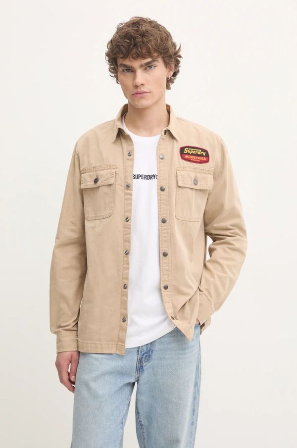 Superdry Pamučna košulja Superdry za muškarce, boja: bež, regular, s klasičnim ovratnikom, M4010891A-5YE