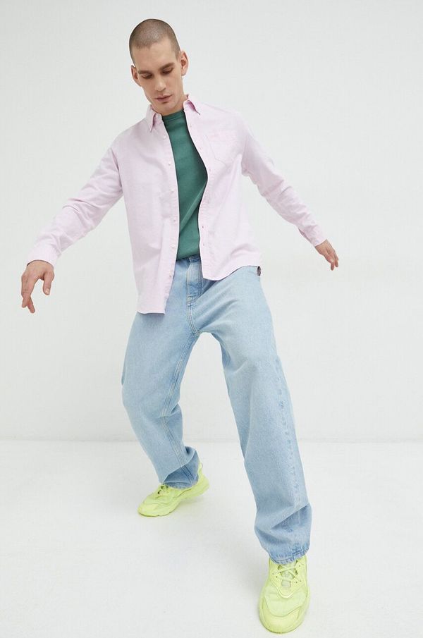 Superdry Pamučna košulja Superdry za muškarce, boja: ružičasta, regular, o button-down ovratnikom