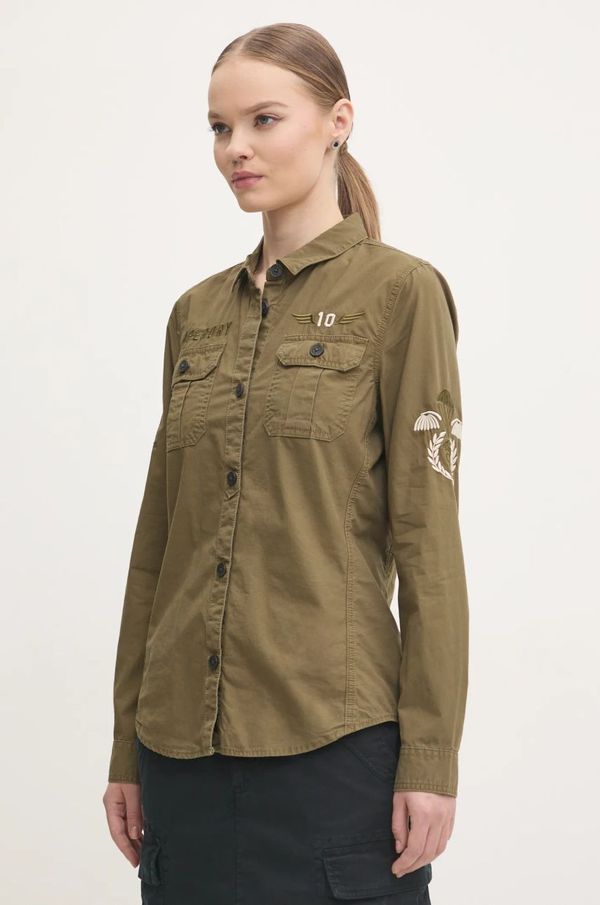 Superdry Pamučna košulja Superdry za žene, boja: zelena, regular, s klasičnim ovratnikom, W4010438A-A2Q