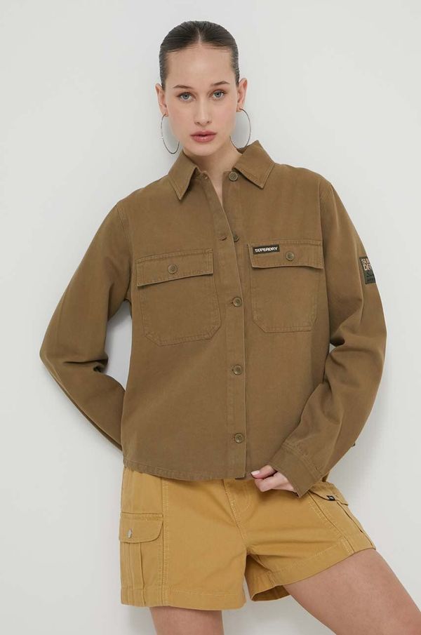 Superdry Pamučna košulja Superdry za žene, boja: zelena, relaxed, s klasičnim ovratnikom