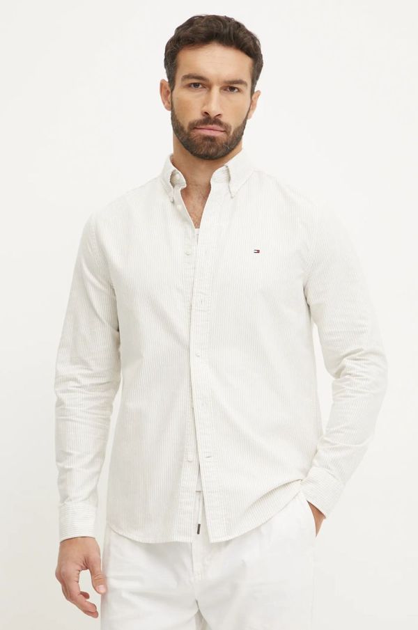 Tommy Hilfiger Pamučna košulja Tommy Hilfiger za muškarce, boja: bež, regular, s button-down ovratnikom, MW0MW36238