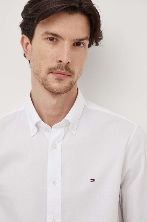 Tommy Hilfiger Pamučna košulja Tommy Hilfiger za muškarce, boja: bijela, regular, s button-down ovratnikom