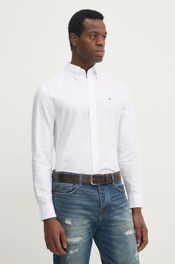 Tommy Hilfiger Pamučna košulja Tommy Hilfiger za muškarce, boja: bijela, regular, s button-down ovratnikom, MW0MW37571