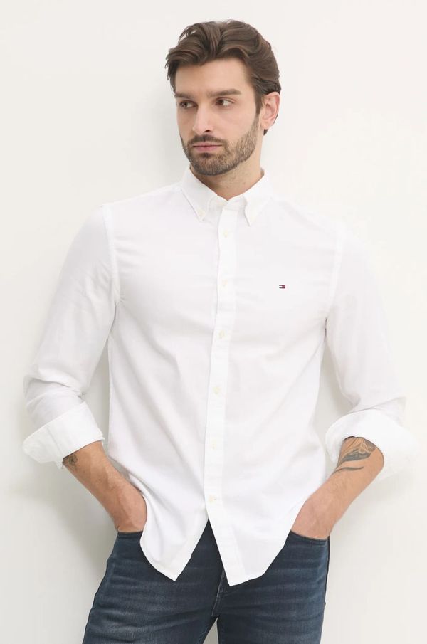 Tommy Hilfiger Pamučna košulja Tommy Hilfiger za muškarce, boja: bijela, slim, s button-down ovratnikom, MW0MW37578