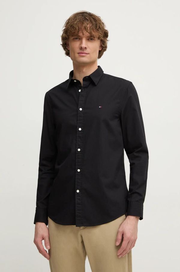 Tommy Hilfiger Pamučna košulja Tommy Hilfiger za muškarce, boja: crna, slim, s klasičnim ovratnikom, MW0MW38137
