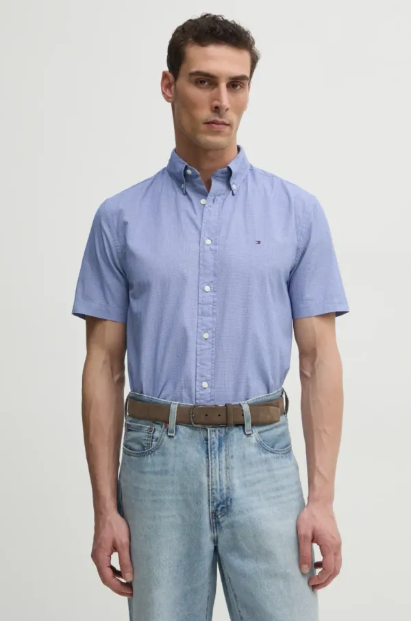 Tommy Hilfiger Pamučna košulja Tommy Hilfiger za muškarce, boja: ljubičasta, regular, s button-down ovratnikom, MW0MW38589