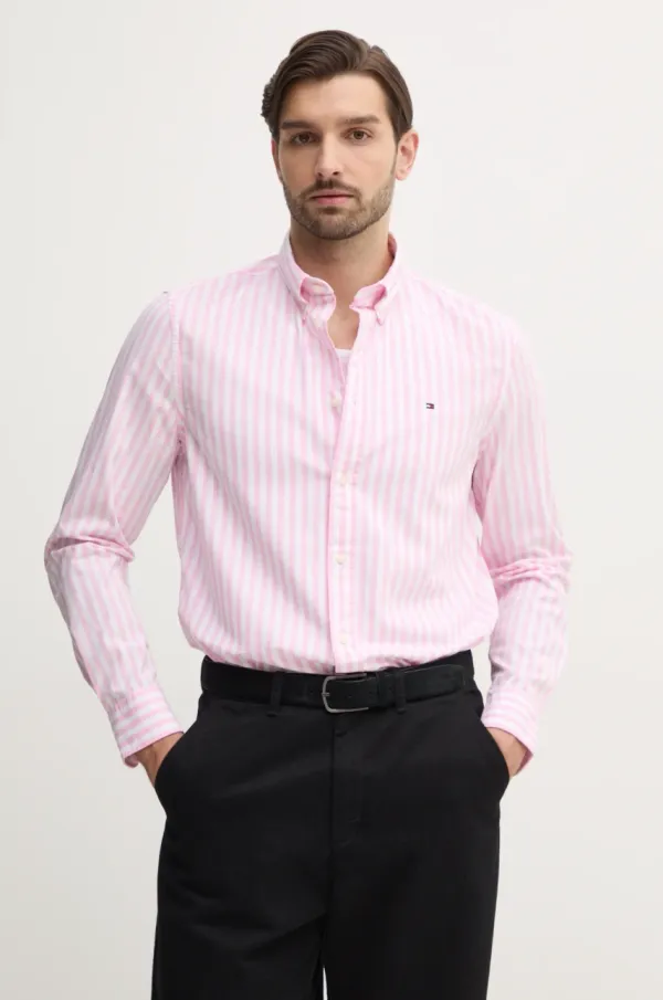 Tommy Hilfiger Pamučna košulja Tommy Hilfiger za muškarce, boja: ružičasta, slim, s button-down ovratnikom, MW0MW39159