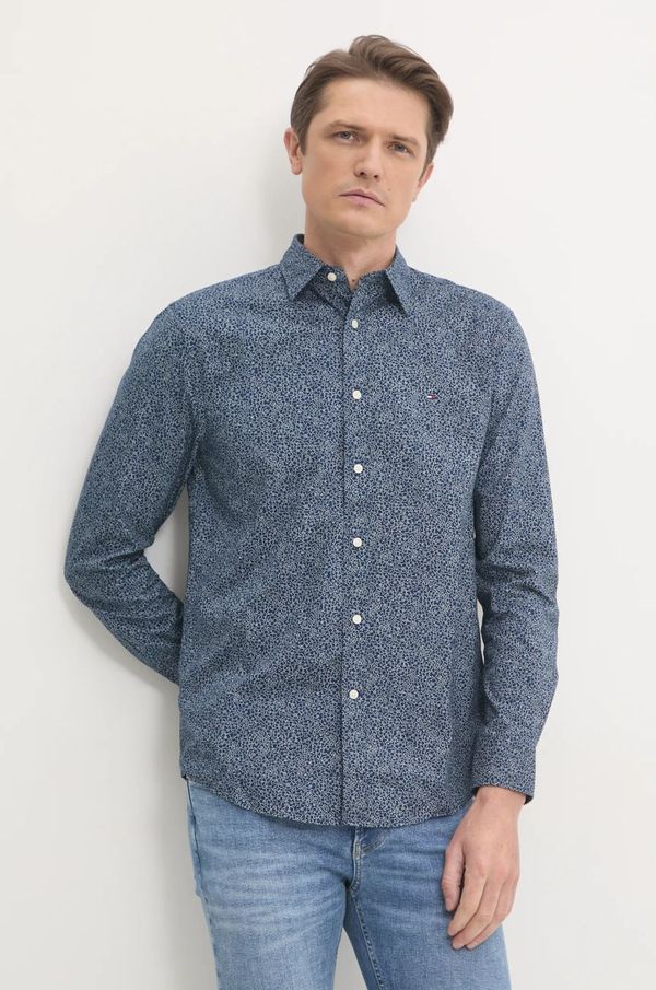 Tommy Hilfiger Pamučna košulja Tommy Hilfiger za muškarce, boja: tamno plava, regular, s klasičnim ovratnikom, MW0MW38089