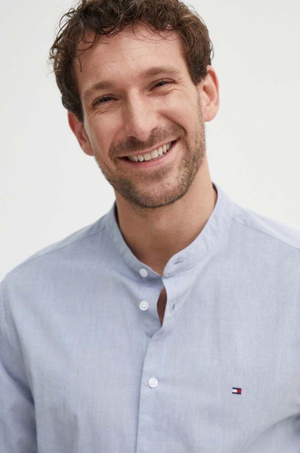 Tommy Hilfiger Pamučna košulja Tommy Hilfiger za muškarce, boja: tamno plava, regular, s ruskim ovratnikom, MW0MW34630