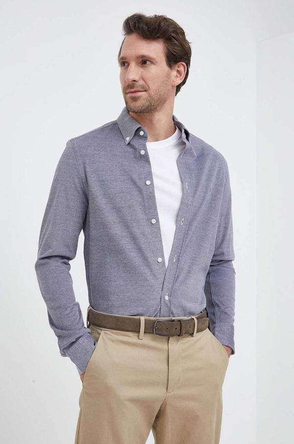 Tommy Hilfiger Pamučna košulja Tommy Hilfiger za muškarce, boja: tamno plava, slim, o button-down ovratnikom
