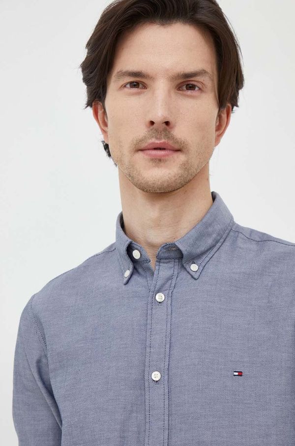 Tommy Hilfiger Pamučna košulja Tommy Hilfiger za muškarce, boja: tamno plava, slim, s button-down ovratnikom
