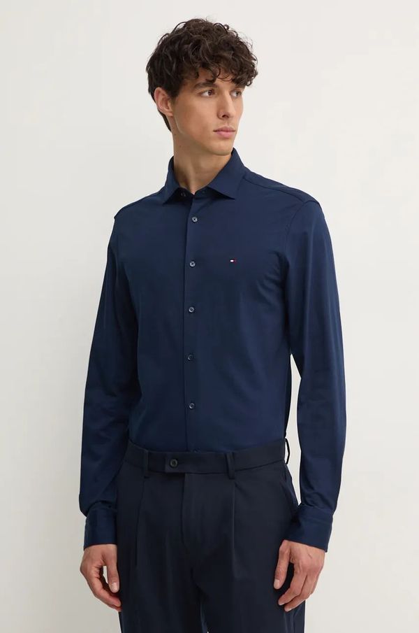 Tommy Hilfiger Pamučna košulja Tommy Hilfiger za muškarce, boja: tamno plava, slim, s klasičnim ovratnikom, MW0MW36908