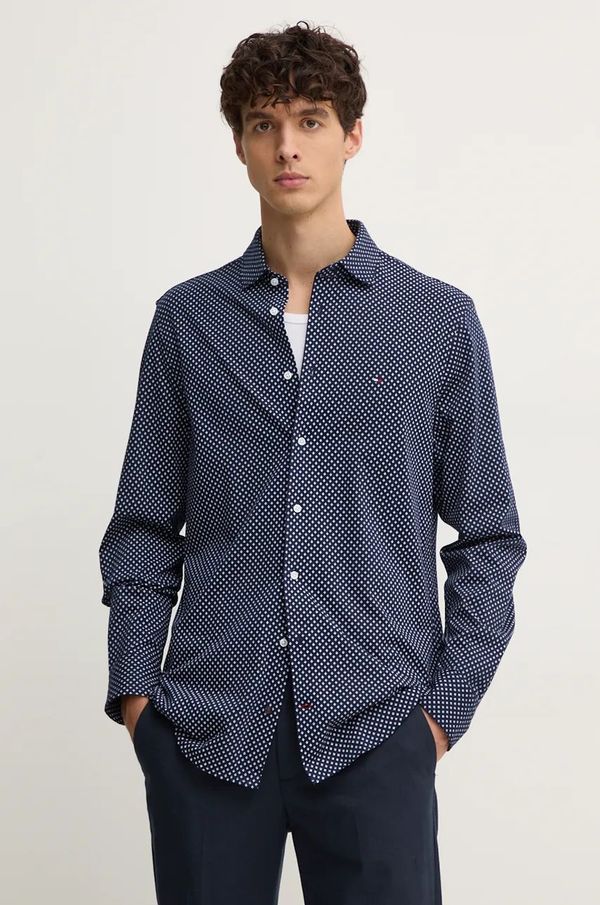 Tommy Hilfiger Pamučna košulja Tommy Hilfiger za muškarce, boja: tamno plava, slim, s talijanskim ovratnikom, MW0MW36909