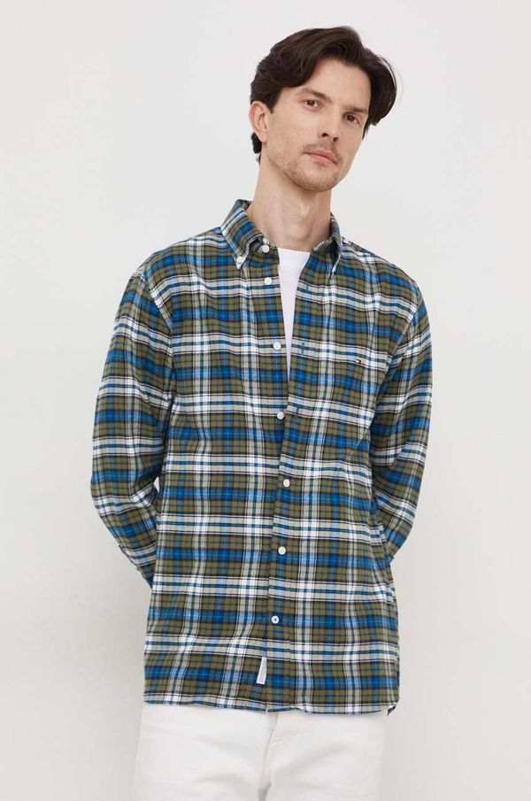 Tommy Hilfiger Pamučna košulja Tommy Hilfiger za muškarce, boja: zelena, regular, s button-down ovratnikom