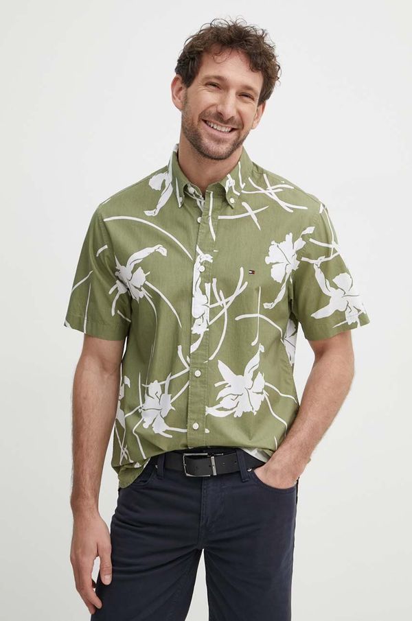 Tommy Hilfiger Pamučna košulja Tommy Hilfiger za muškarce, boja: zelena, regular, s button-down ovratnikom, MW0MW34587