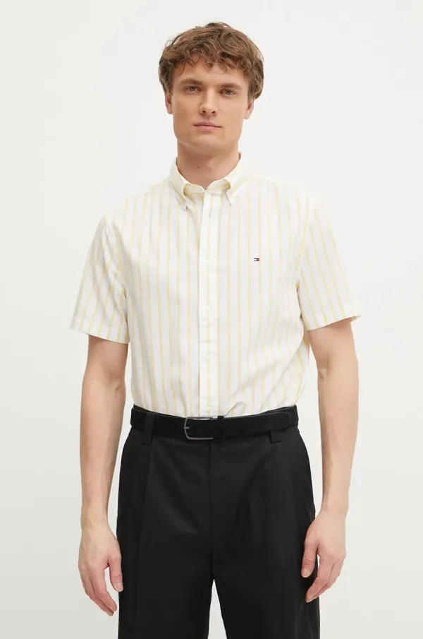 Tommy Hilfiger Pamučna košulja Tommy Hilfiger za muškarce, boja: žuta, regular, s button-down ovratnikom, MW0MW37551