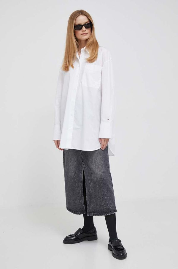 Tommy Hilfiger Pamučna košulja Tommy Hilfiger za žene, boja: bijela, relaxed, s klasičnim ovratnikom