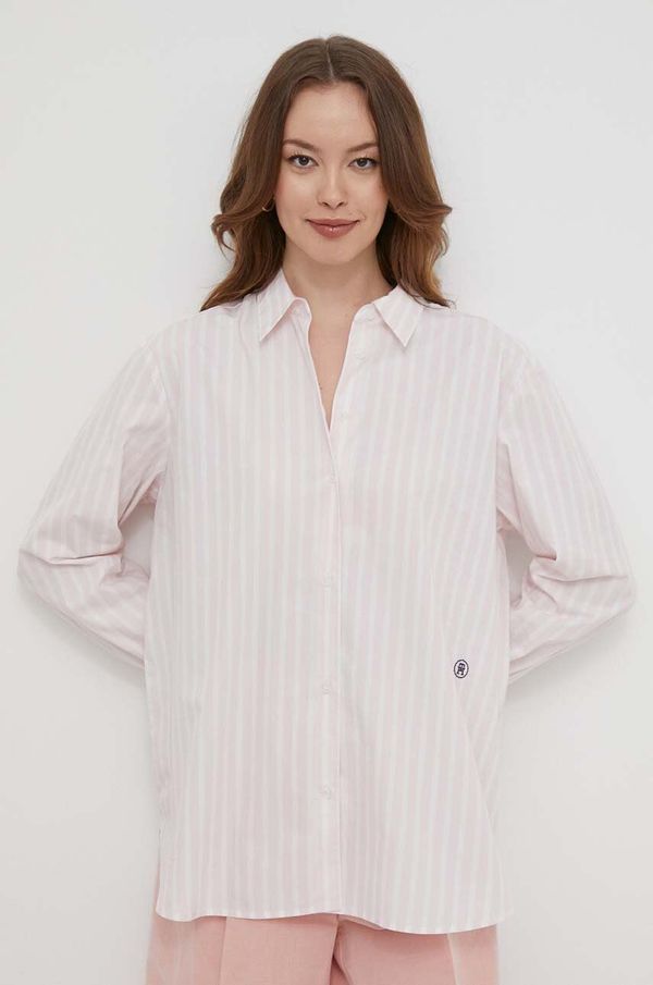 Tommy Hilfiger Pamučna košulja Tommy Hilfiger za žene, boja: ružičasta, relaxed, s klasičnim ovratnikom