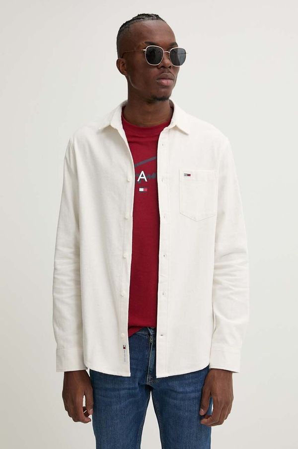 Tommy Jeans Pamučna košulja Tommy Jeans za muškarce, boja: bež, regular, s klasičnim ovratnikom, DM0DM19656
