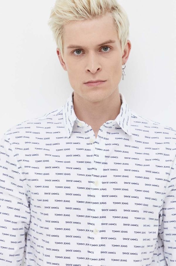Tommy Jeans Pamučna košulja Tommy Jeans za muškarce, boja: bijela, regular, s klasičnim ovratnikom