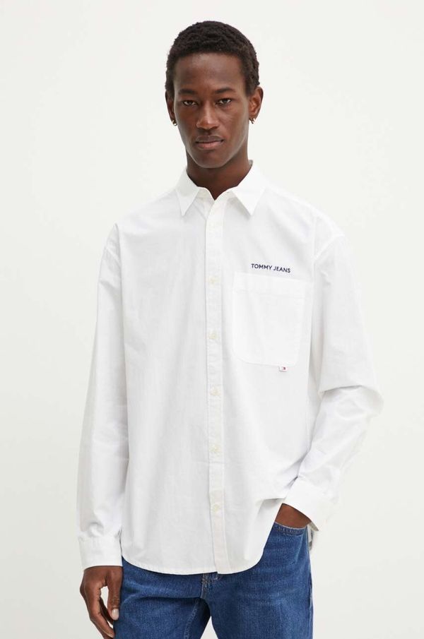 Tommy Jeans Pamučna košulja Tommy Jeans za muškarce, boja: bijela, relaxed, s klasičnim ovratnikom, DM0DM19525