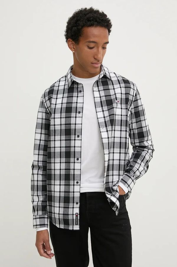 Tommy Jeans Pamučna košulja Tommy Jeans za muškarce, boja: crna, regular, s klasičnim ovratnikom, DM0DM19655