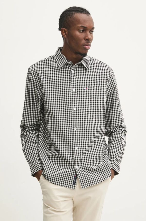 Tommy Jeans Pamučna košulja Tommy Jeans za muškarce, boja: crna, regular, s klasičnim ovratnikom, DM0DM21115