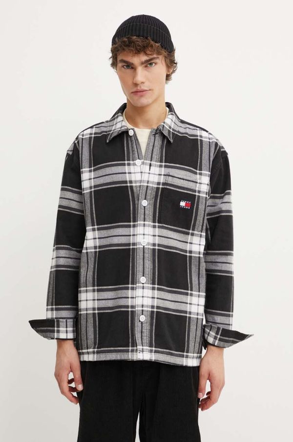 Tommy Jeans Pamučna košulja Tommy Jeans za muškarce, boja: crna, relaxed, s klasičnim ovratnikom, DM0DM19518