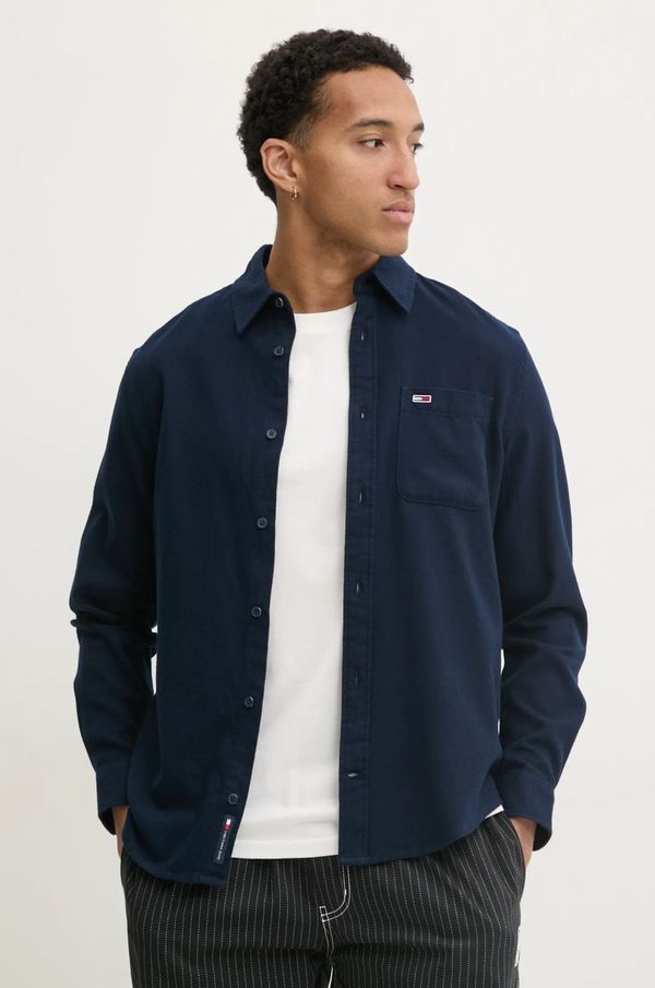 Tommy Jeans Pamučna košulja Tommy Jeans za muškarce, boja: tamno plava, regular, s klasičnim ovratnikom, DM0DM20669