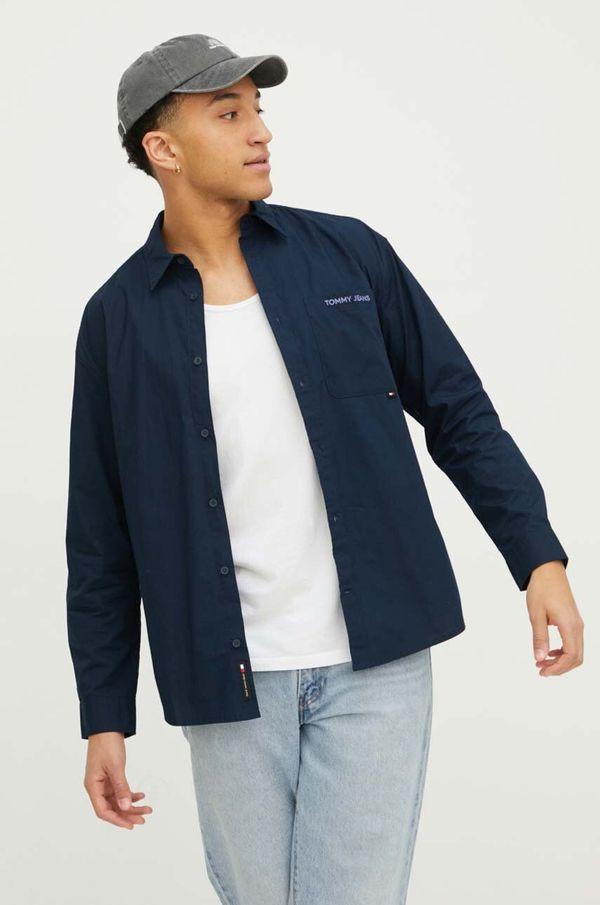 Tommy Jeans Pamučna košulja Tommy Jeans za muškarce, boja: tamno plava, relaxed, s klasičnim ovratnikom