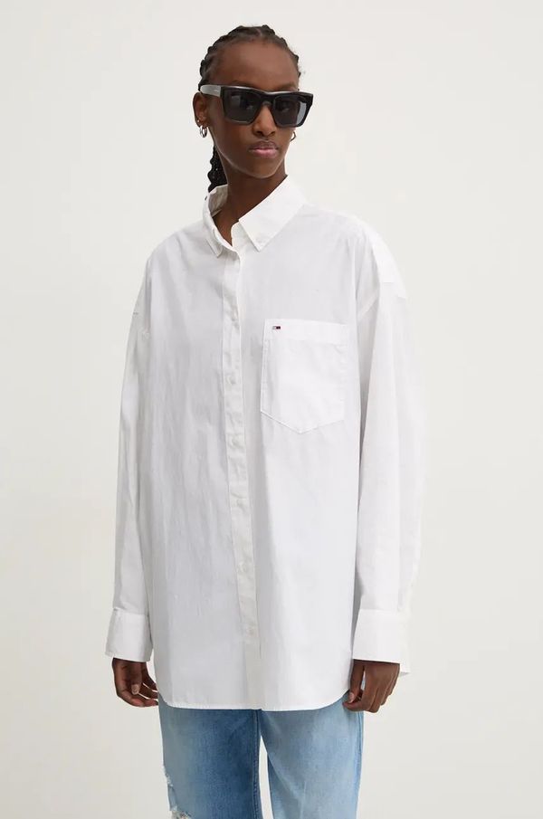 Tommy Jeans Pamučna košulja Tommy Jeans za žene, boja: bijela, relaxed, s klasičnim ovratnikom, DW0DW18659