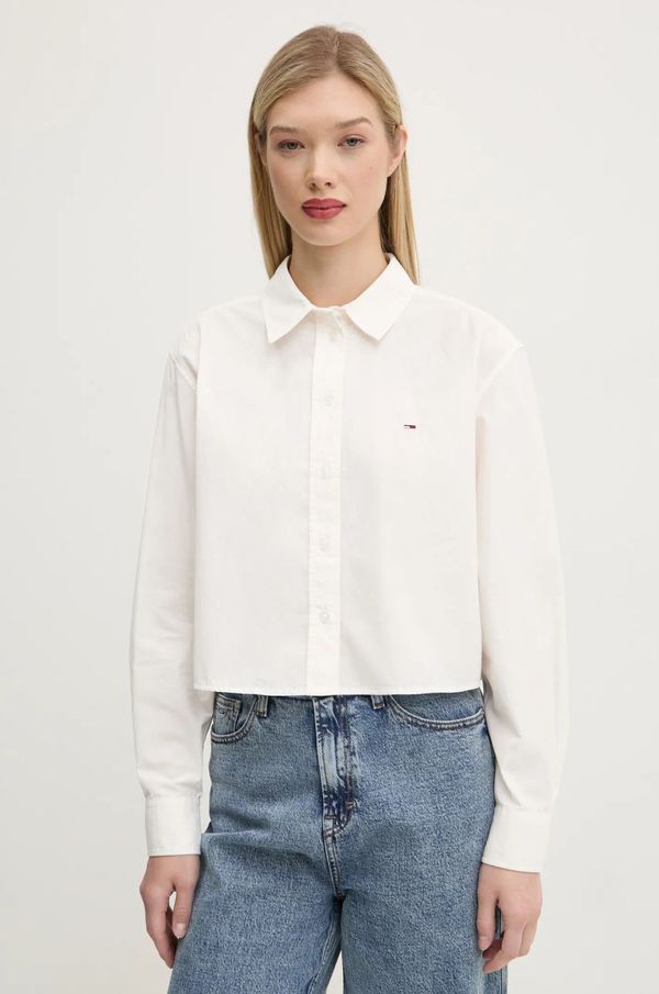 Tommy Jeans Pamučna košulja Tommy Jeans za žene, boja: bijela, relaxed, s klasičnim ovratnikom, DW0DW19354