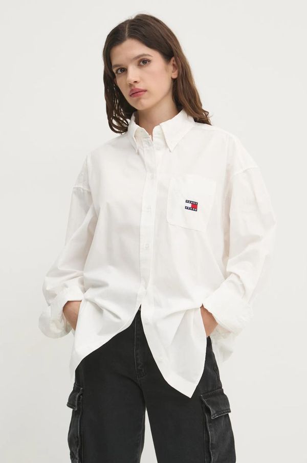 Tommy Jeans Pamučna košulja Tommy Jeans za žene, boja: bijela, relaxed, s klasičnim ovratnikom, DW0DW19357