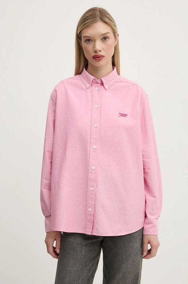 Tommy Jeans Pamučna košulja Tommy Jeans za žene, boja: ružičasta, relaxed, s klasičnim ovratnikom, DW0DW19358