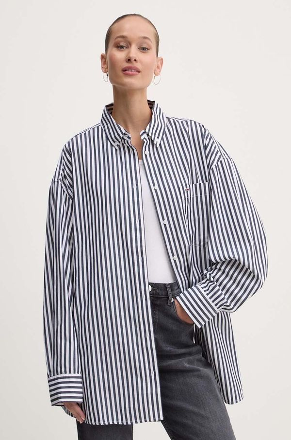 Tommy Jeans Pamučna košulja Tommy Jeans za žene, boja: tamno plava, relaxed, s klasičnim ovratnikom, DW0DW19236