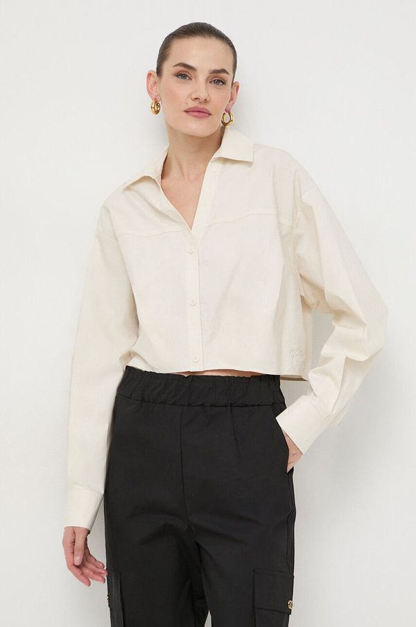 Twinset Pamučna košulja Twinset za žene, boja: bež, relaxed, s klasičnim ovratnikom