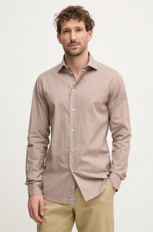 United Colors of Benetton Pamučna košulja United Colors of Benetton za muškarce, boja: bež, slim, s talijanskim ovratnikom, 51E8UQ04D