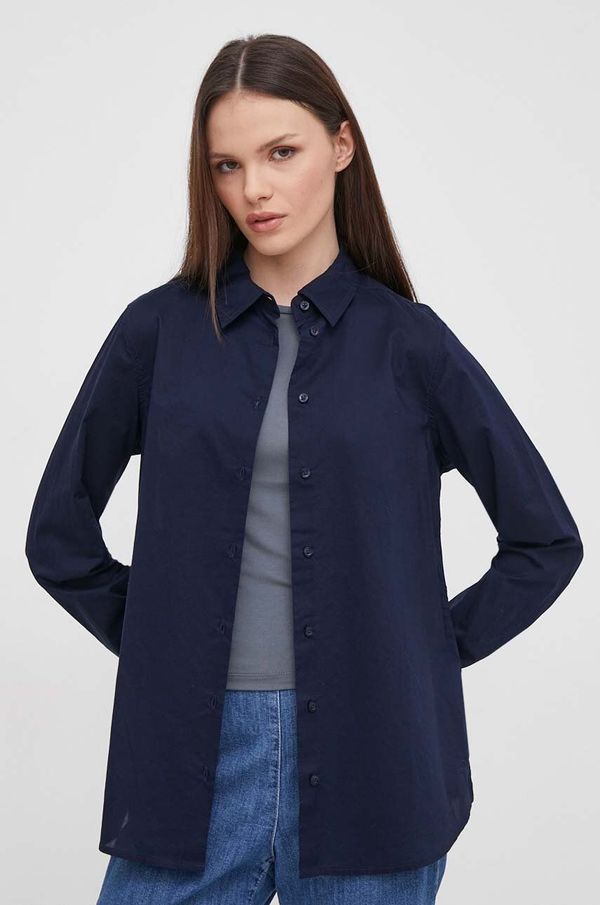 United Colors of Benetton Pamučna košulja United Colors of Benetton za žene, boja: tamno plava, regular, s klasičnim ovratnikom