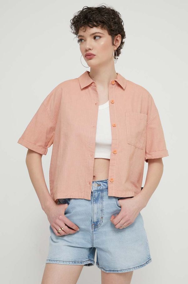 Vans Pamučna košulja Vans za žene, boja: narančasta, relaxed, s klasičnim ovratnikom