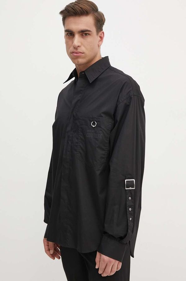 Versace Jeans Couture Pamučna košulja Versace Jeans Couture za muškarce, boja: crna, relaxed, s klasičnim ovratnikom, 77GAL218 N0132