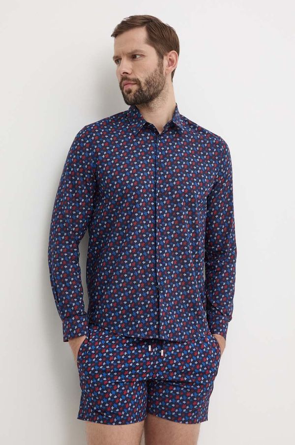 Vilebrequin Pamučna košulja Vilebrequin CARACAL za muškarce, boja: tamno plava, regular, s klasičnim ovratnikom, CCAAV239