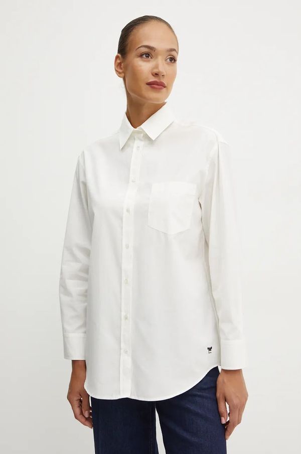 Weekend Max Mara Pamučna košulja Weekend Max Mara za žene, boja: bež, relaxed, s klasičnim ovratnikom, 2425196012600