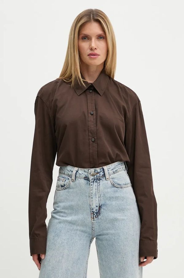 Won Hundred Pamučna košulja Won Hundred za žene, boja: smeđa, relaxed, s klasičnim ovratnikom, 3189-14235