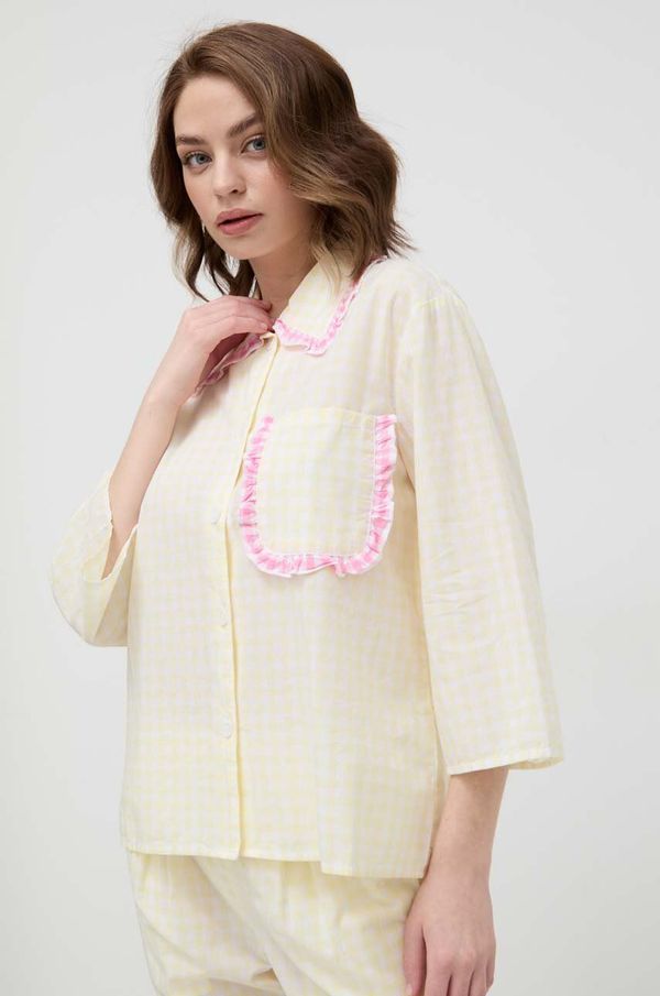 United Colors of Benetton Pamučna košulja za spavanje United Colors of Benetton boja: žuta, pamučna