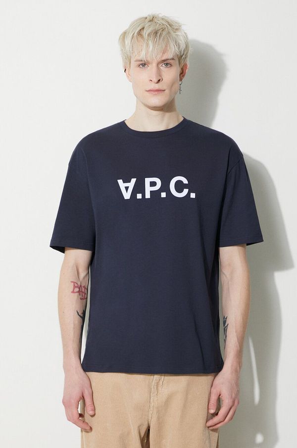 A.P.C. Pamučna majica A.P.C. T-Shirt River za muškarce, boja: tamno plava, s tiskom, COFDW.H26324.IAK