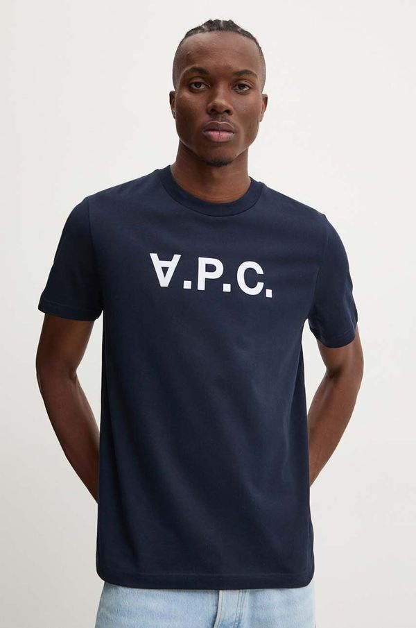 A.P.C. Pamučna majica A.P.C. t-shirt standard grand vpc GOTS boja: tamno plava, s aplikacijom, COHBM.M26384