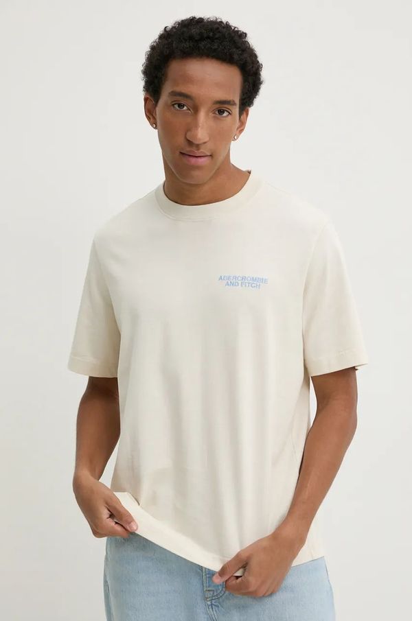 Abercrombie & Fitch Pamučna majica Abercrombie & Fitch za muškarce, boja: bež, s aplikacijom