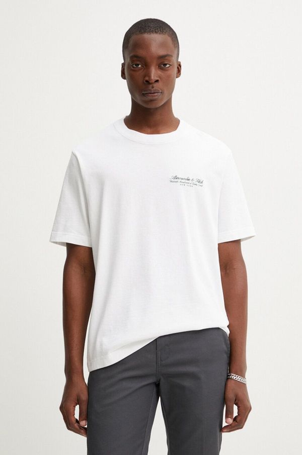 Abercrombie & Fitch Pamučna majica Abercrombie & Fitch za muškarce, boja: bijela, s aplikacijom, KI123-4149